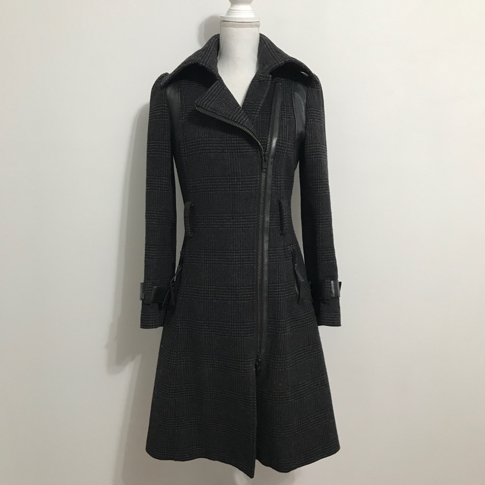 Mackage Gray Wool-blend Coat with Leather Trim